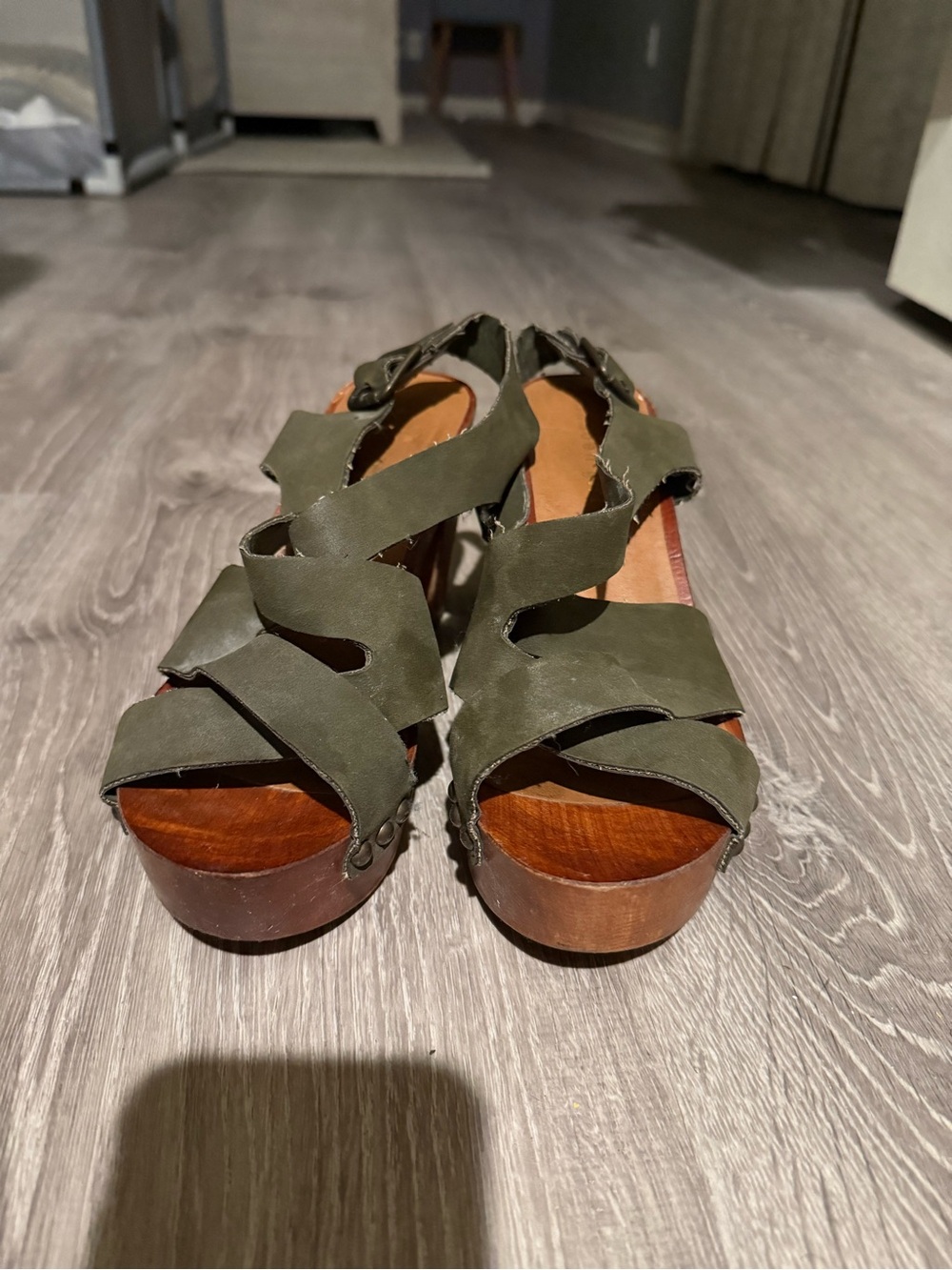 Madden Girl Olive Green Strappy Platform Sandals - Picture 1 of 2